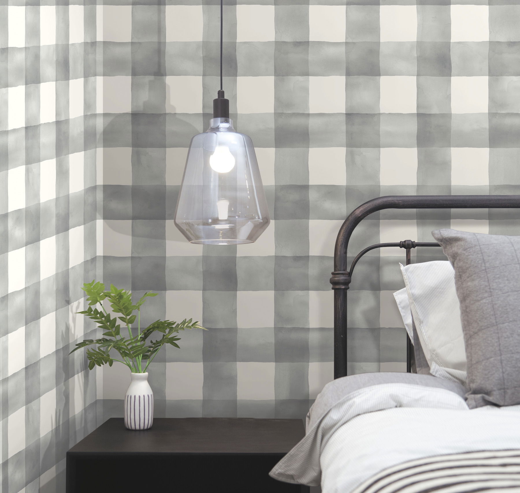 Checkmate Watercolor Plaid Grey Peel & Stick Wallpaper large image 