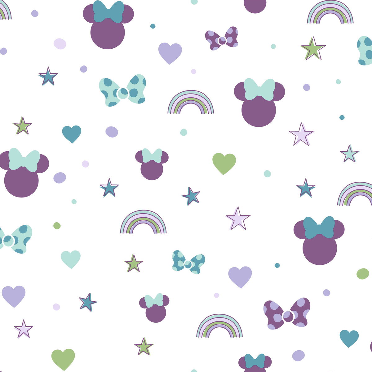 Disney Minnie Mouse Rainbow Purple Wallpaper, by York Wall, 33' length x 1'8.5" width x 0.02" depth