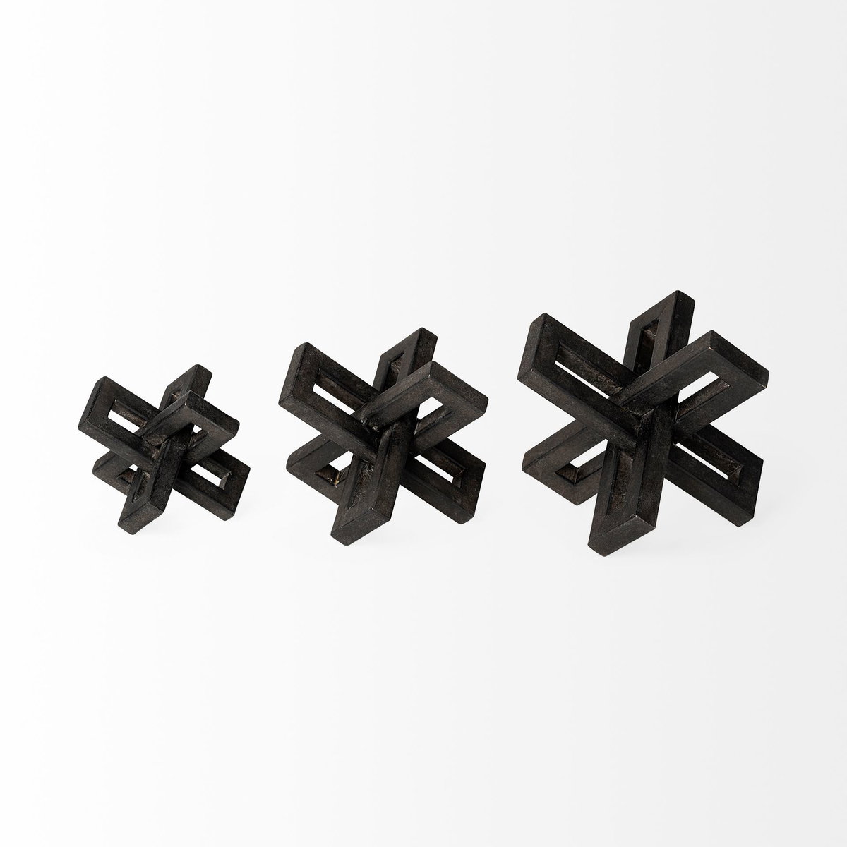 Aleph (Set of 3) Black Metal Small Medium & Large Jacks, Decorative Object by Mercana, 4" length x 4" width x 4" height View 6