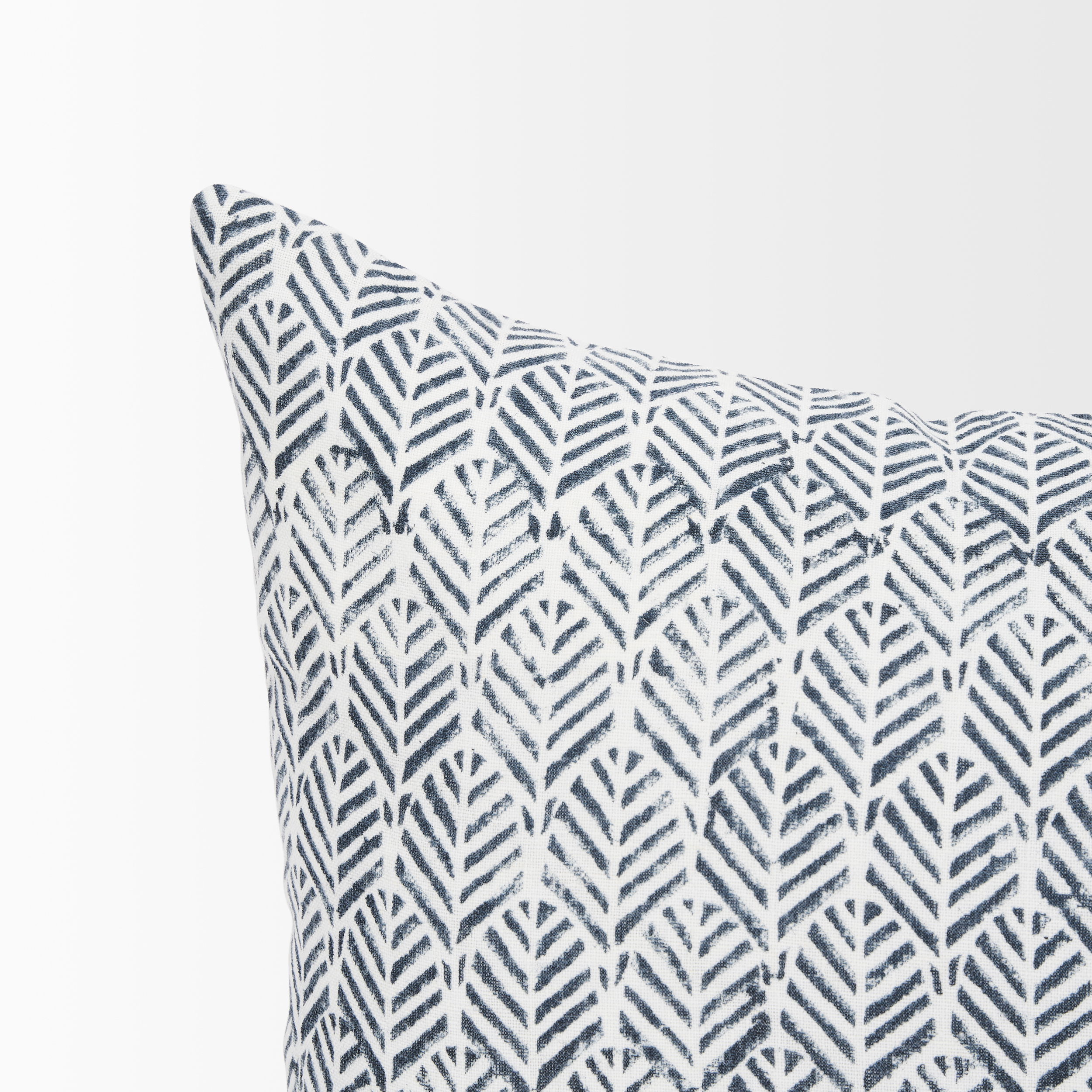 Janelle Cream with Indigo Print Linen Lumbar Decorative Pillow Cover, by Mercana, 14" length x 26" width x 0.2" height View 6