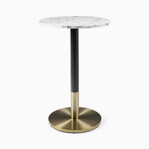 Online Designer Combined Living/Dining Dining Table, Top 30" Round, White Faux Marble, Bar Ht Orbit Base, Bronze/Brass