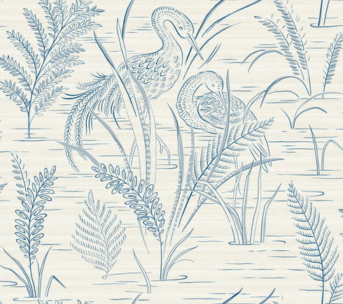 Fernwater Cranes Blue Wallpaper