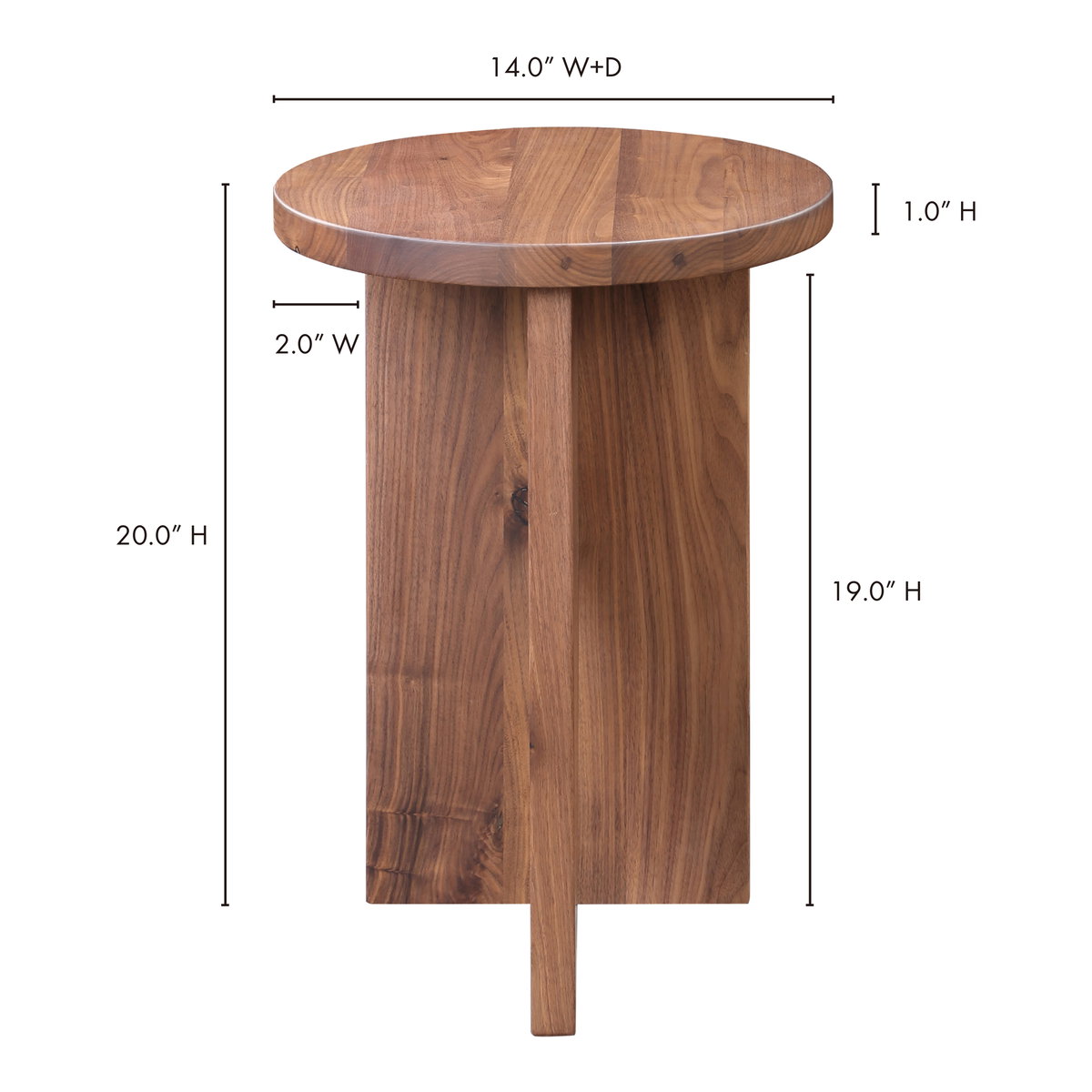 Grace Accent Table Walnut Brown, Side & End Table by Moe's Home, 14" width x 20" height x 14" depth View 9