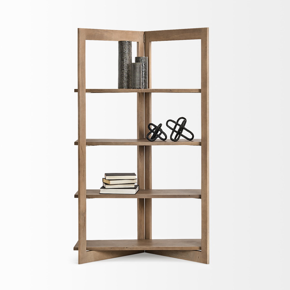 Turnbull I 42L x 16W x 72H Light Brown Wood Four Shelf Shelving Unit, Shelving & Bookcase by Mercana, 42" length x 16" width x 72" height View 2
