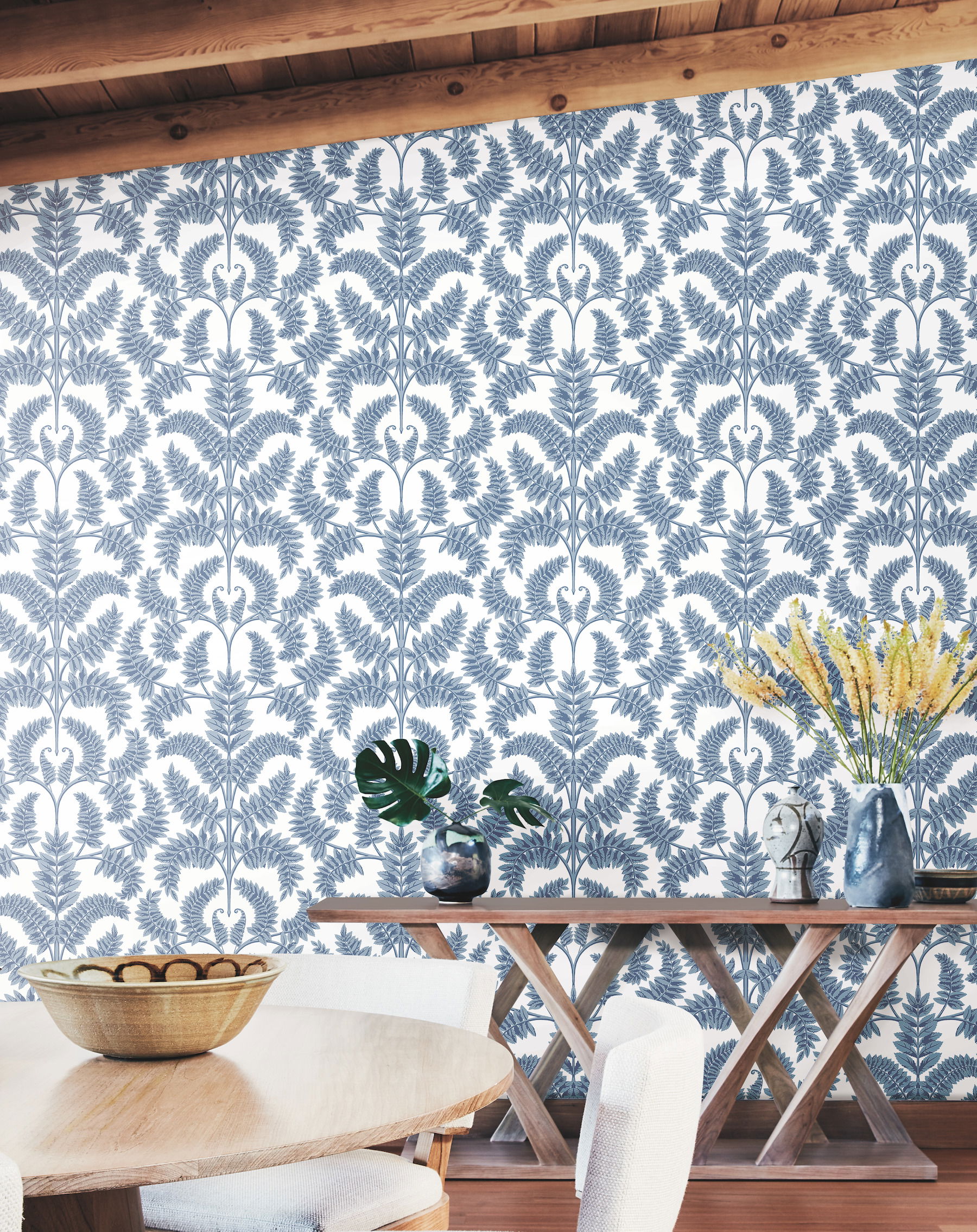 Royal Fern Damask Blue Wallpaper large image 