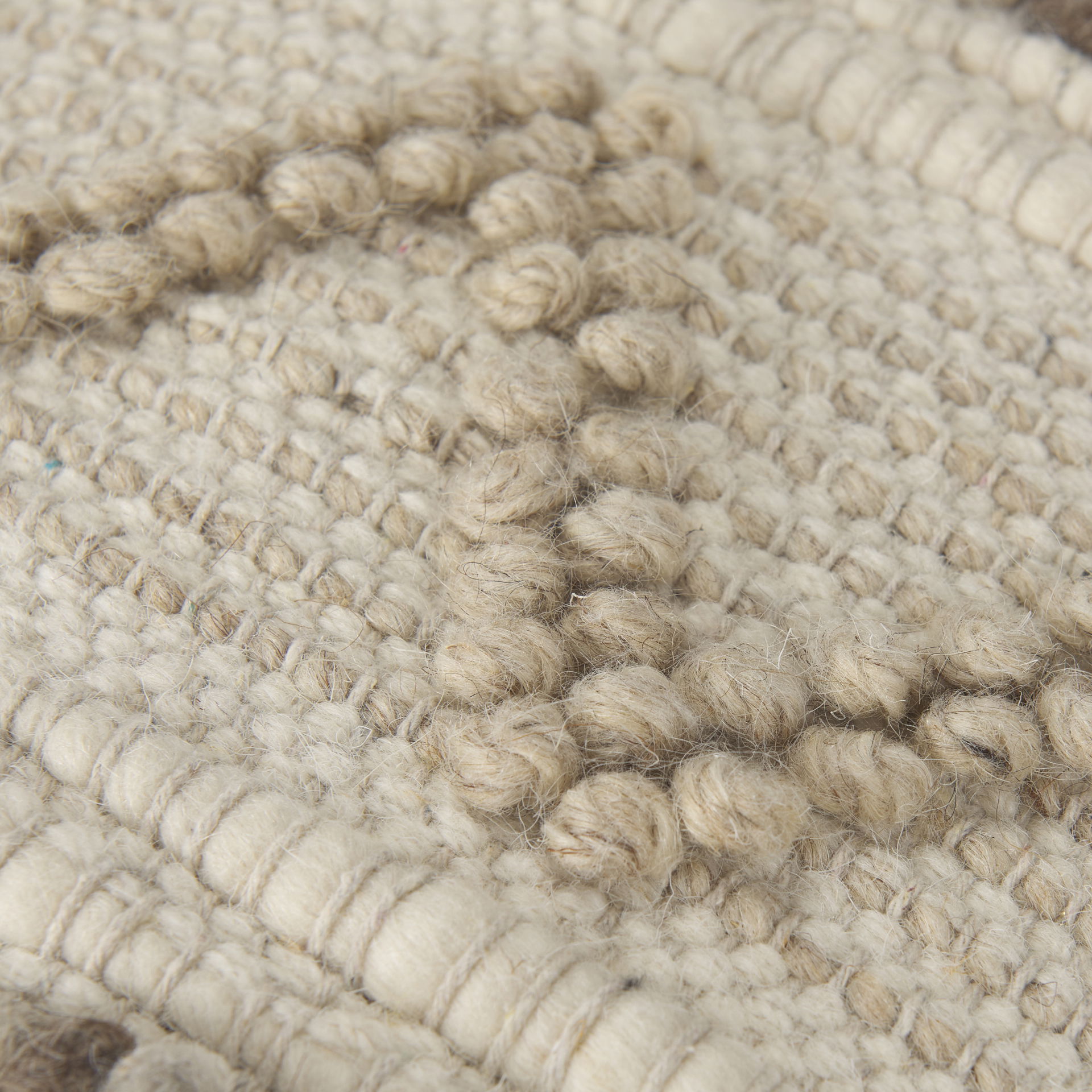 Caela Beige/Brown Wool, Cotton and Felt Popcorn Stitch Square Pouf large image 