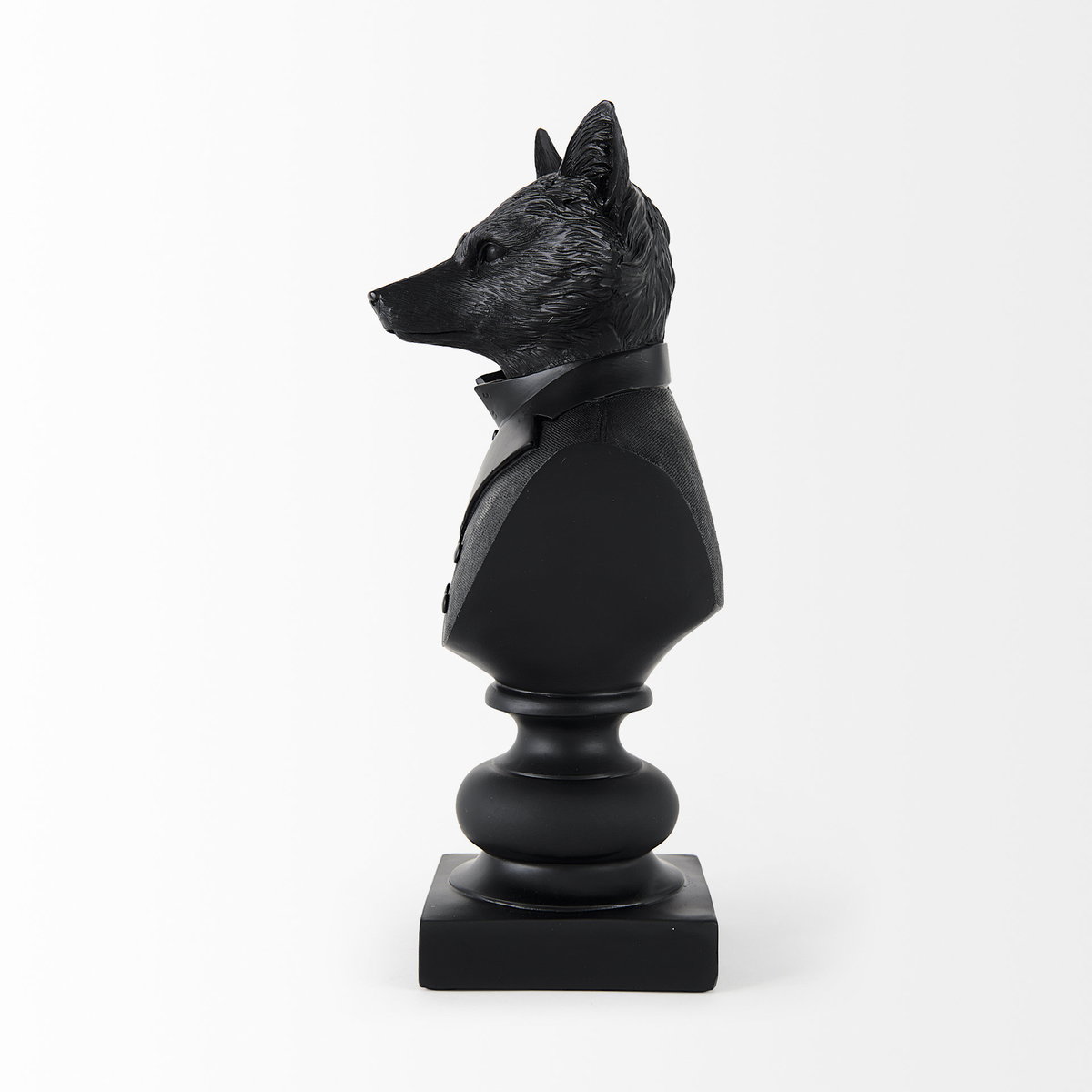 Murray 13H Black Painted Resin Fox in a Suit Bust, Decorative Object by Mercana, 6" length x 4.5" width x 13" height View 4