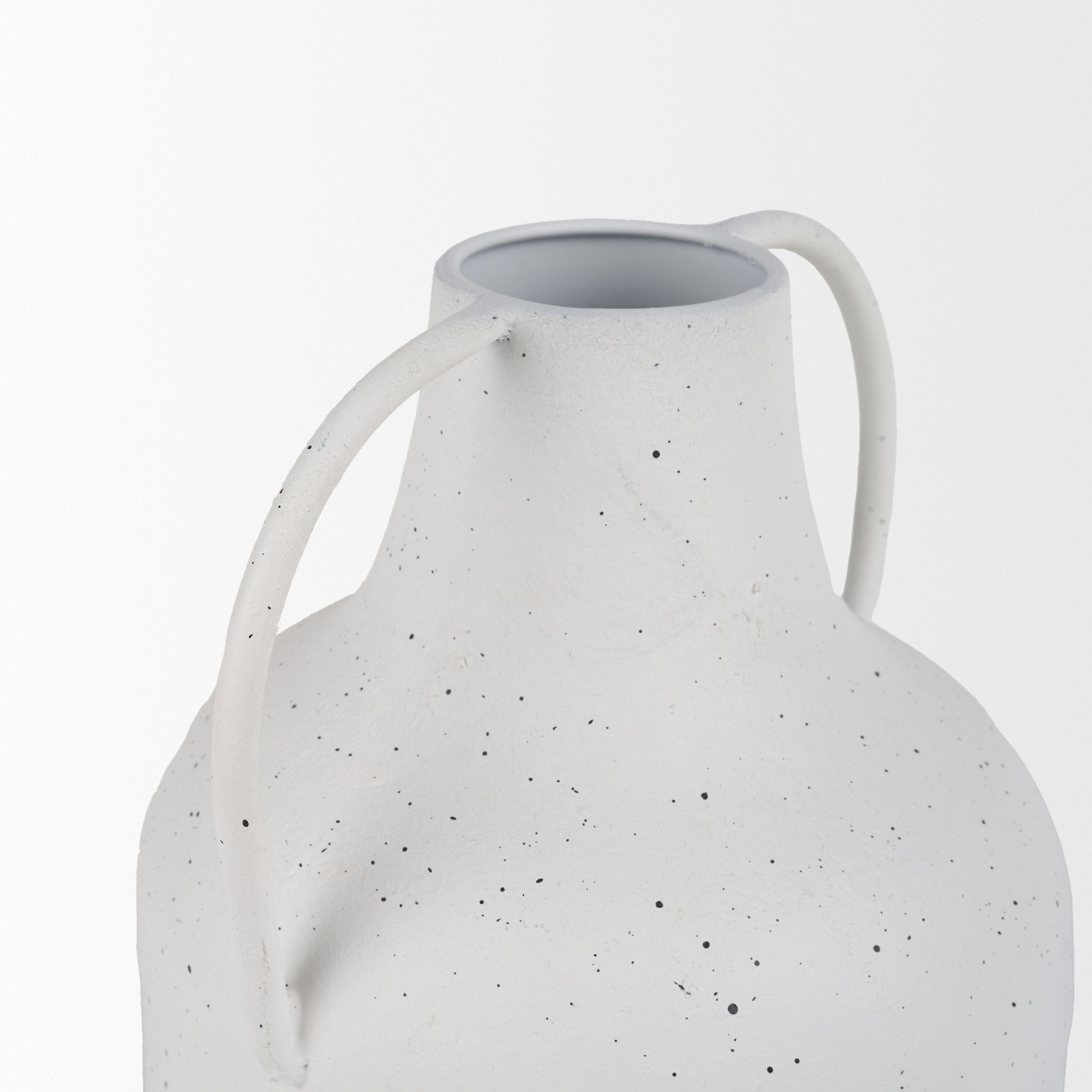 Treva Tall White with Black Speckles Metal Vase, by Mercana, 9.06" length x 7.87" width x 12.2" height View 9