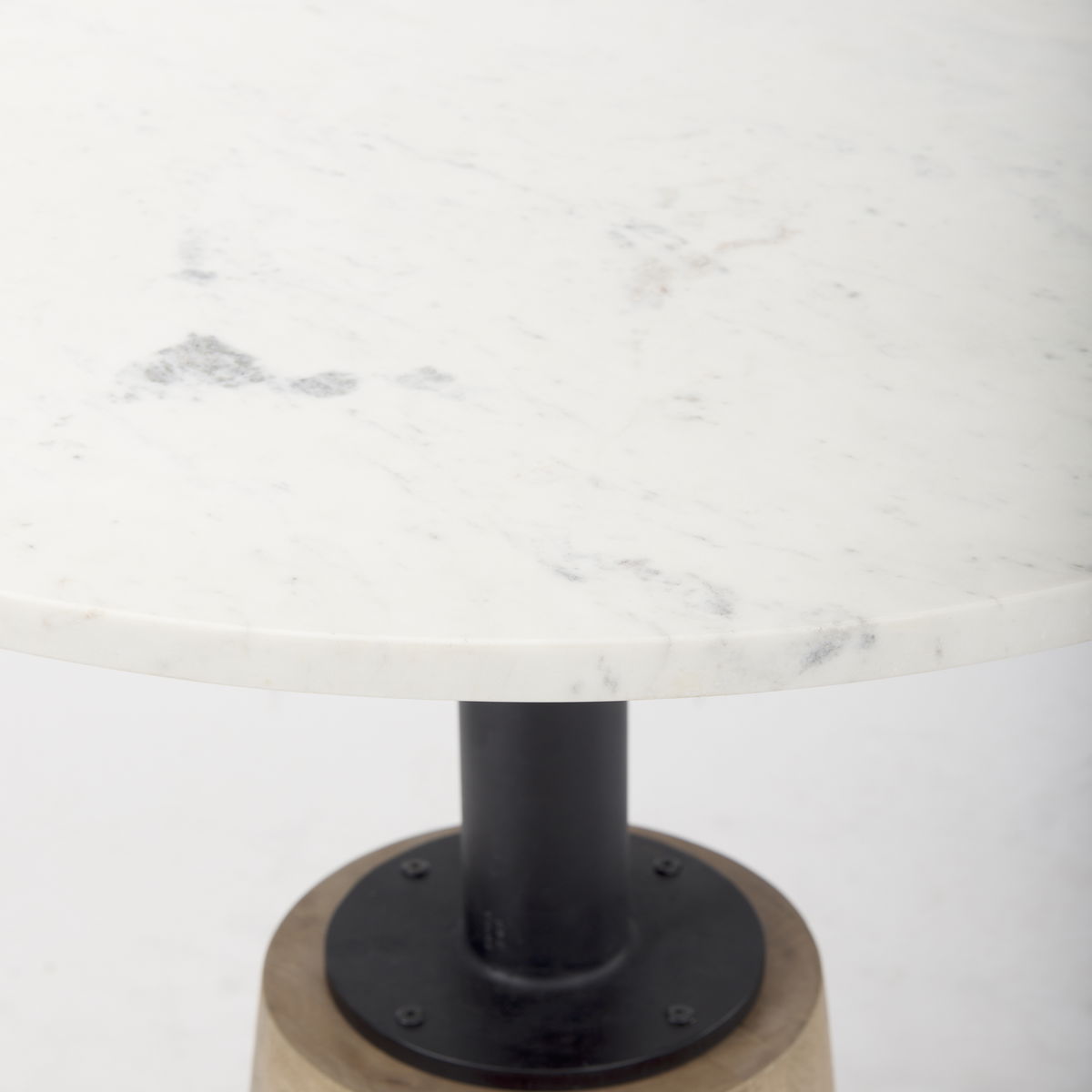 Maxwell 32' Round Pedestal Dining Table | Modern | White Marble & Black Metal/Blonde Wood | Seats 2, by Mercana, 32" length x 32" width x 36" height View 5