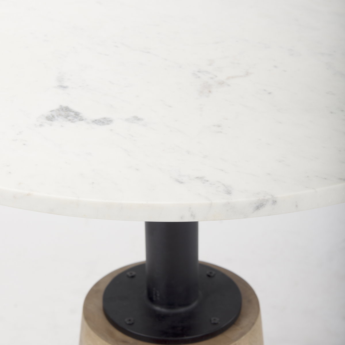 Maxwell 32' Round Pedestal Dining Table | Modern | White Marble & Black Metal/Blonde Wood | Seats 2, by Mercana, 32" length x 32" width x 36" height View 5