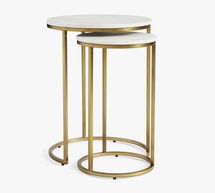 Online Designer Bathroom Delaney Round Nesting End Marble Table, Brass - Set of 2