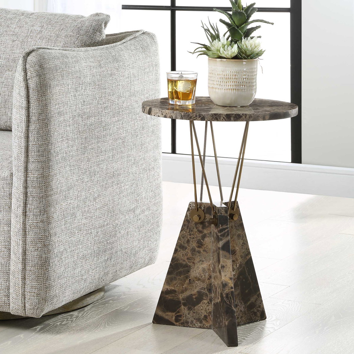 Levitate Marble Accent Table, Side & End Table by Uttermost, 16" width x 23.25" height x 16" depth View 4