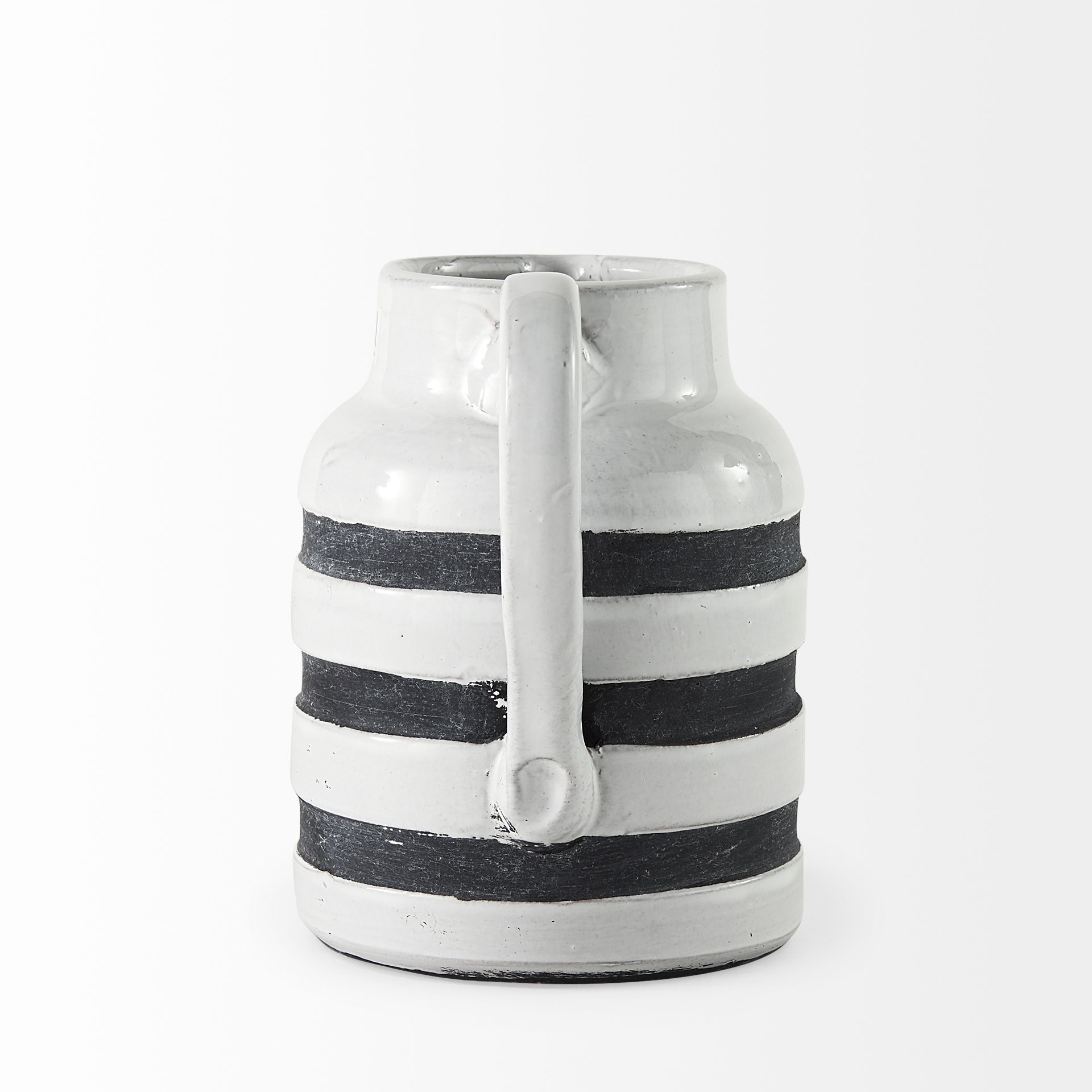 Harmon I Small White with Charcoal Stripes Ceramic Jug, Decorative Jar by Mercana, 6" length x 7.09" width x 7.09" height View 5