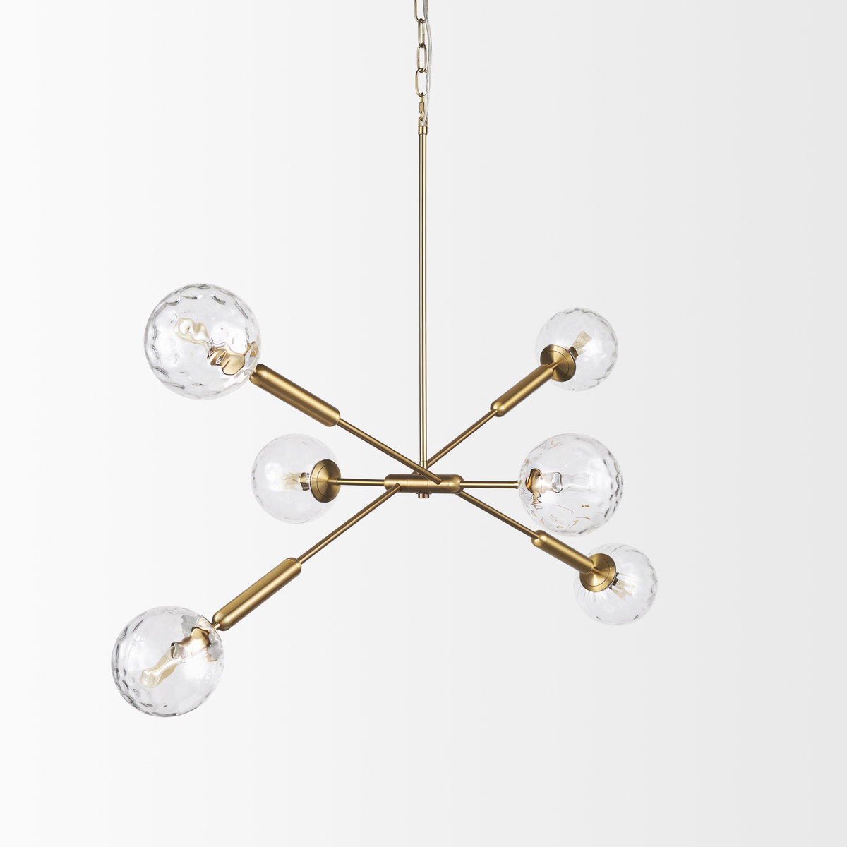 Britton Gold Metal with Clear Glass Globes 6-Light Chandelier, by Mercana, 47" length x 27" width x 33" height View 4
