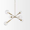 Britton Gold Metal with Clear Glass Globes 6-Light Chandelier, by Mercana, 47" length x 27" width x 33" height thumbnail 4