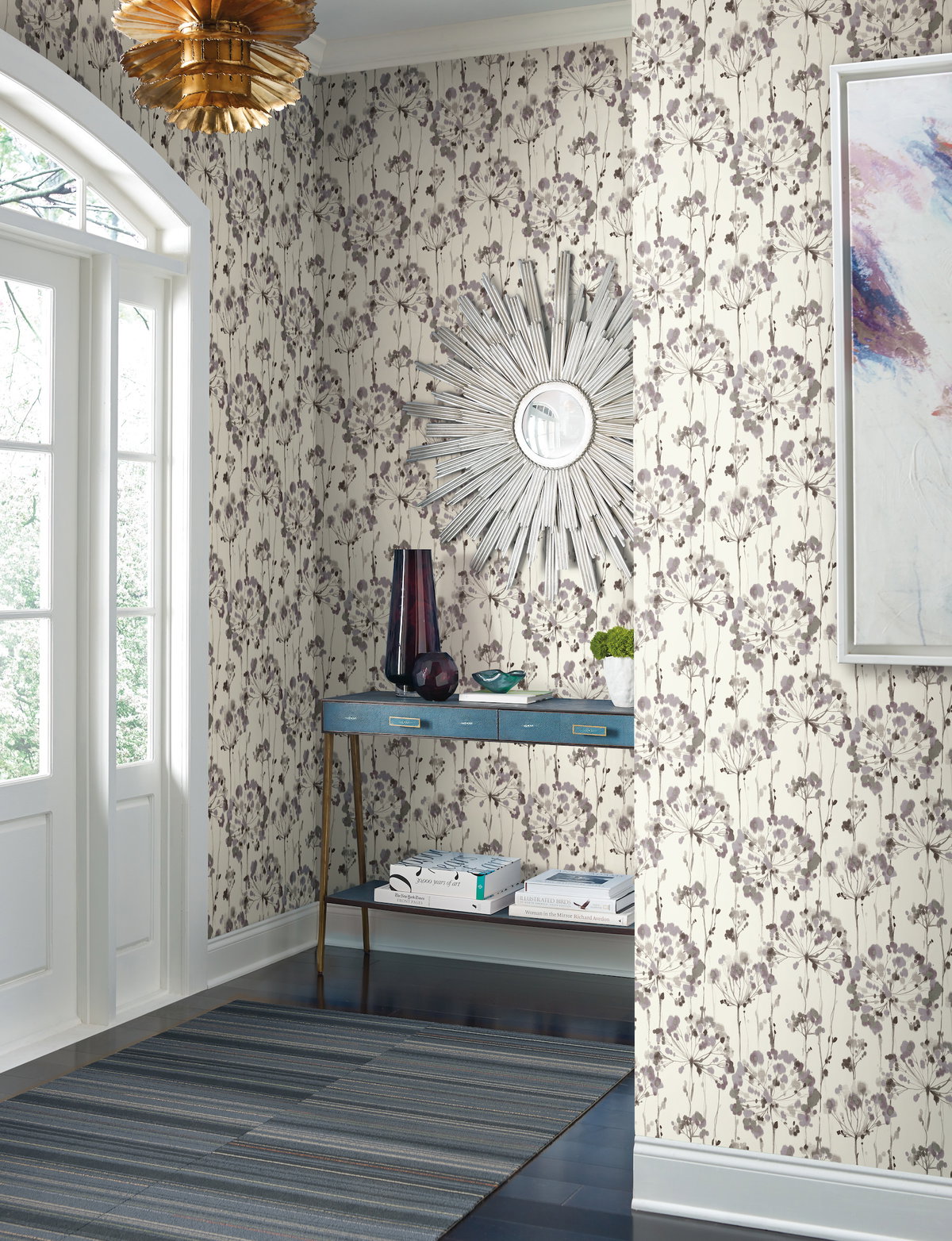 Flourish Purple Wallpaper, by York Wall, 27' length x 2'3" width x 0.02" depth View 4