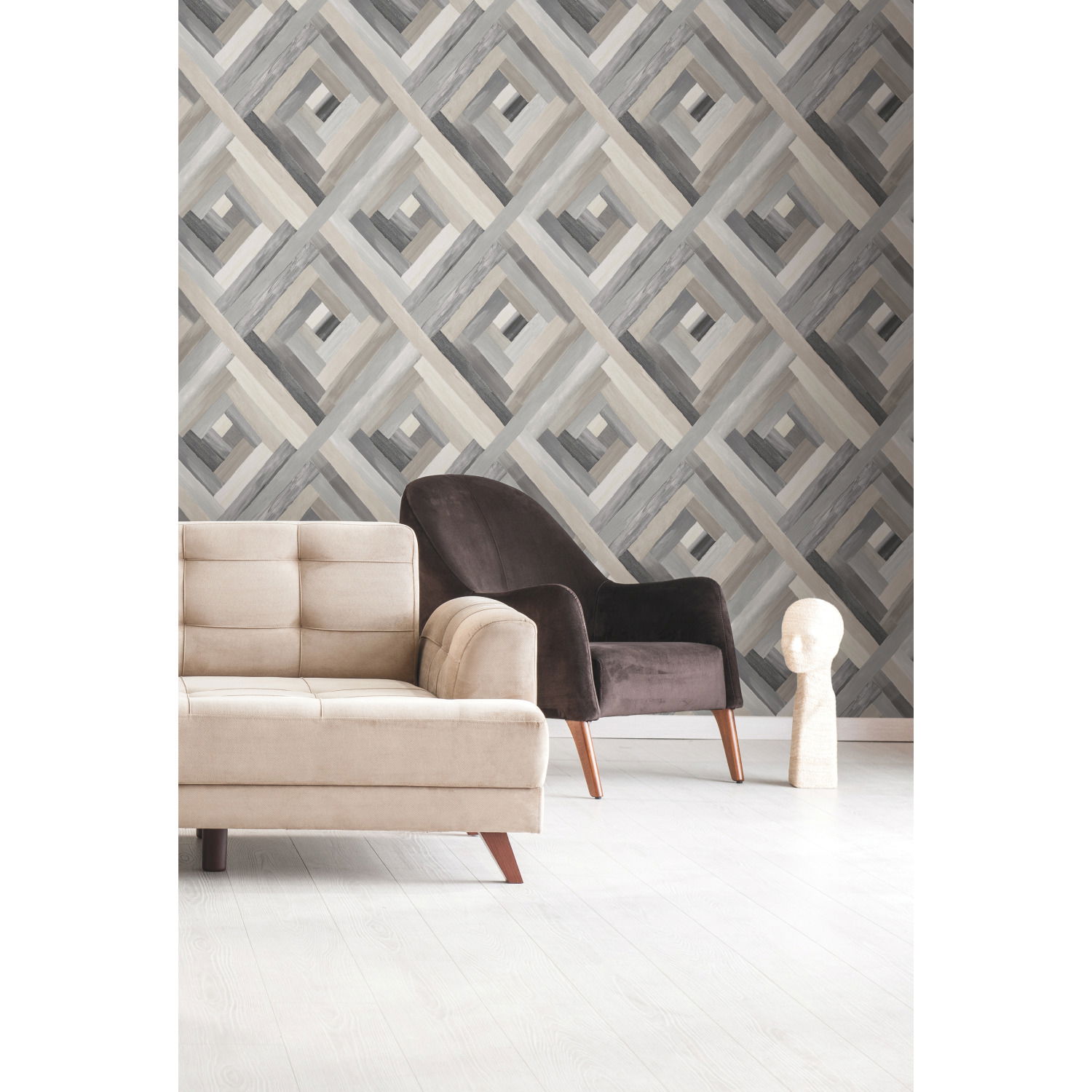 Wynwood Geometric Grey Wallpaper, by York Wall, 33' length x 1'8.5" width x 0.02" depth View 2