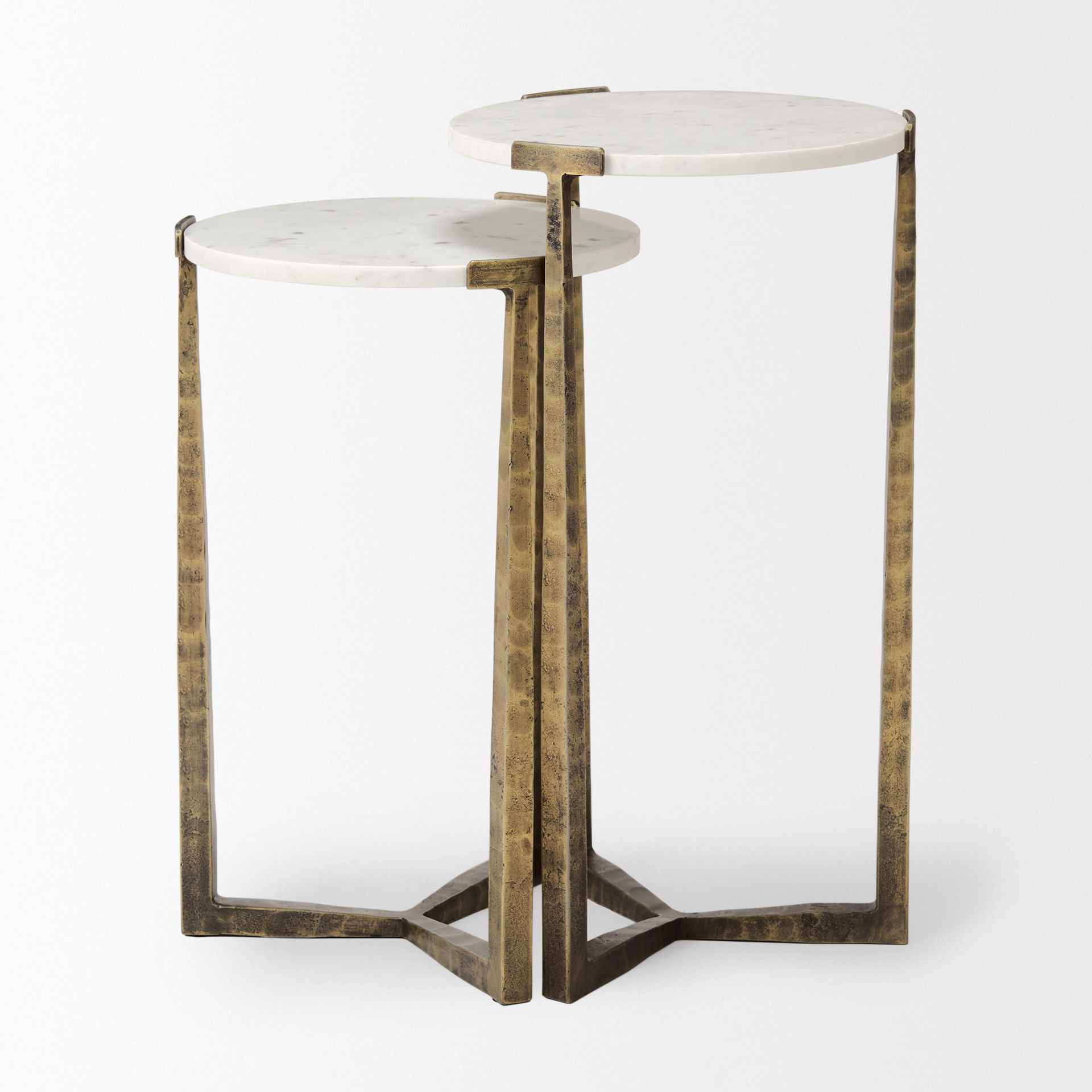 Atticus Marble and Antiqued Gold Metal Nesting Accent Tables (Set of 2), Side & End Table by Mercana, 13.25" length x 13.25" width x 24" height View 5