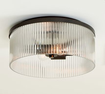 Online Designer Bathroom Cooper Ribbed Glass Bath Flush Mount, Antique Bronze