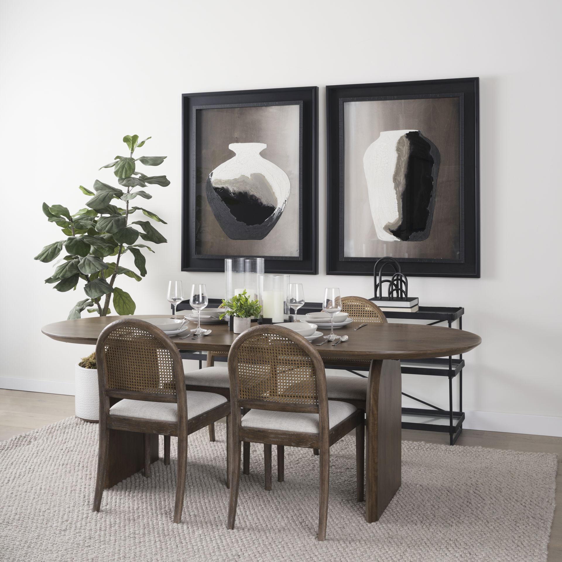 Elle Rounded Caneback Medium Brown Wood with Oatmeal Fabric Dining Chair large image 
