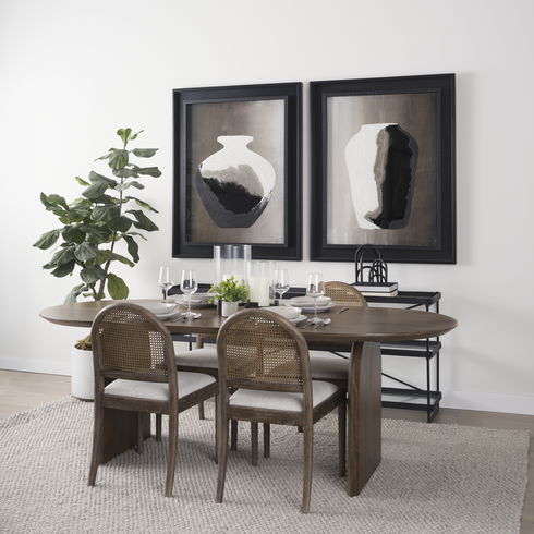 Elle Rounded Caneback Medium Brown Wood with Oatmeal Fabric Dining Chair