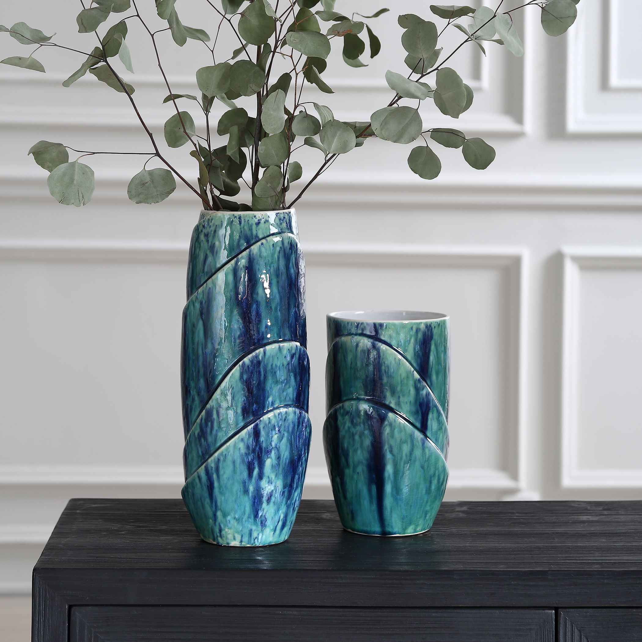 Tranquil Duo Vases Set/2, Decorative by Uttermost, 6" width x 15" height x 6" depth View 2