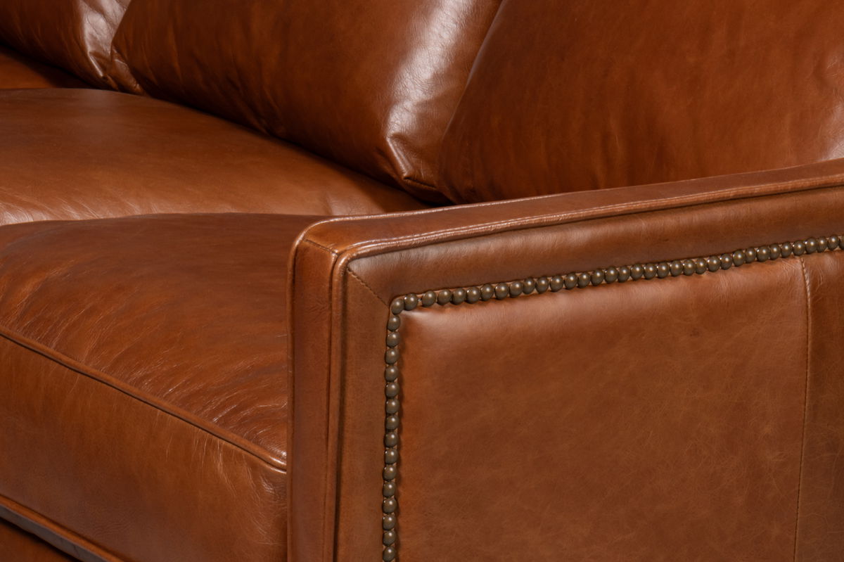 Philipe Distilled Leather Sofa Brown, by Sarreid, 7' width x 3' height View 12