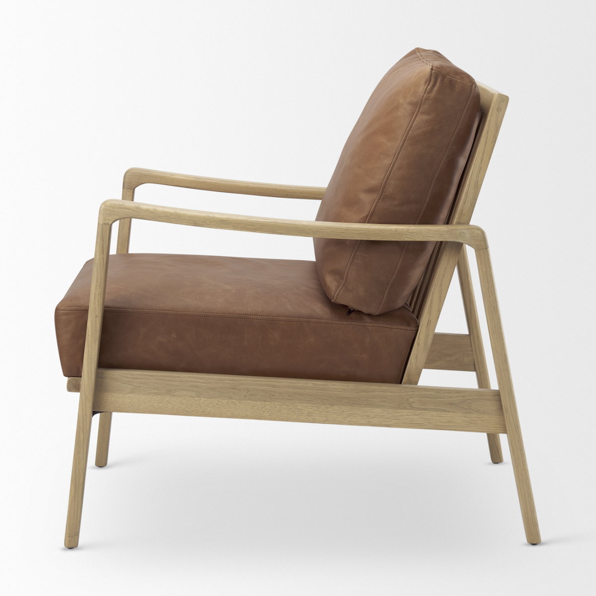 Raeleigh  Cognac Leather with Light Brown Wood Frame Accent Chair, by Mercana, 27.95" length x 34.06" width x 34.45" height View 5
