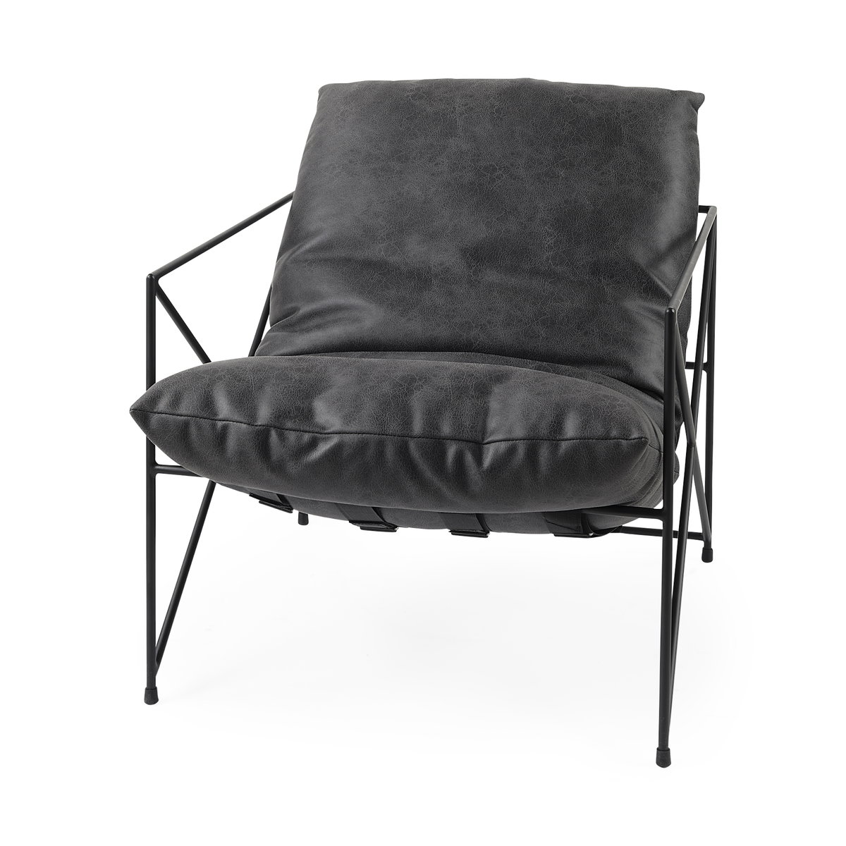 Leonidas 28.5L x 29.5W x 34.0H  Black Faux Leather Seat with Black Metal Frame Accent Chair, by Mercana, 29.53" length x 28.35" width x 35.43" height View 1