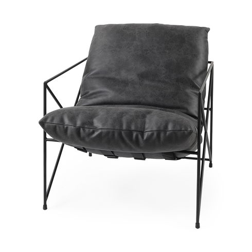Leonidas 28.5L x 29.5W x 34.0H Black Faux Leather Seat with Black Metal Frame Accent Chair