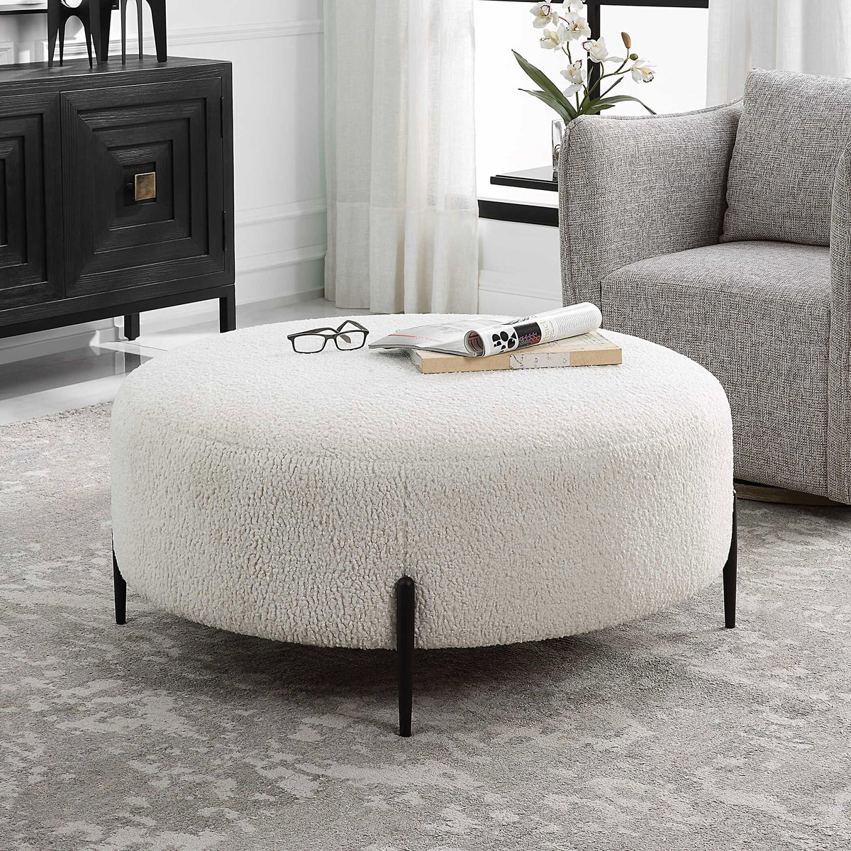Arles Large Plush White Ottoman, by Uttermost, 40" width x 18" height x 40" depth View 4