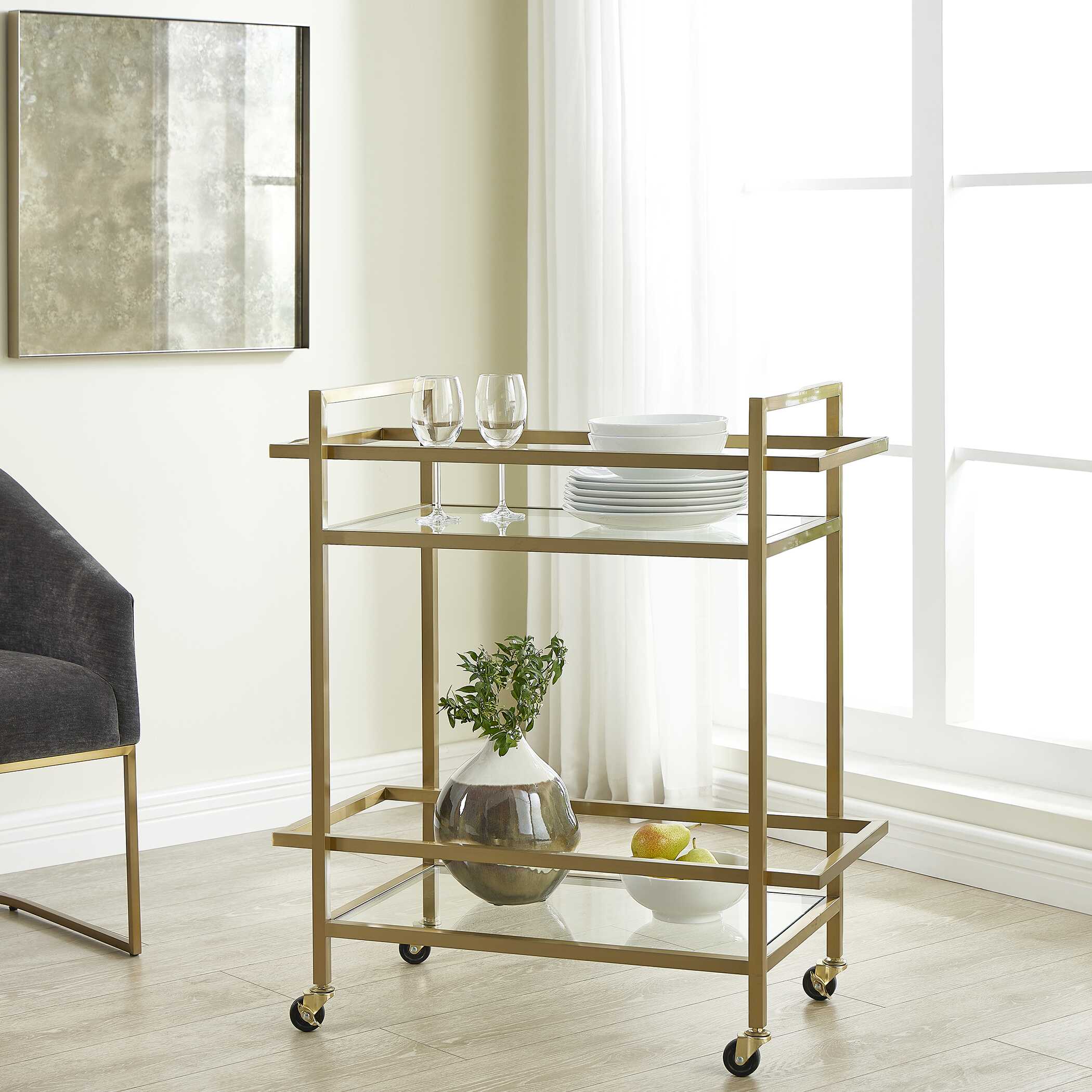 Erena Brass Bar Cart, Furniture by Uttermost, 32" width x 36" height x 16" depth View 2
