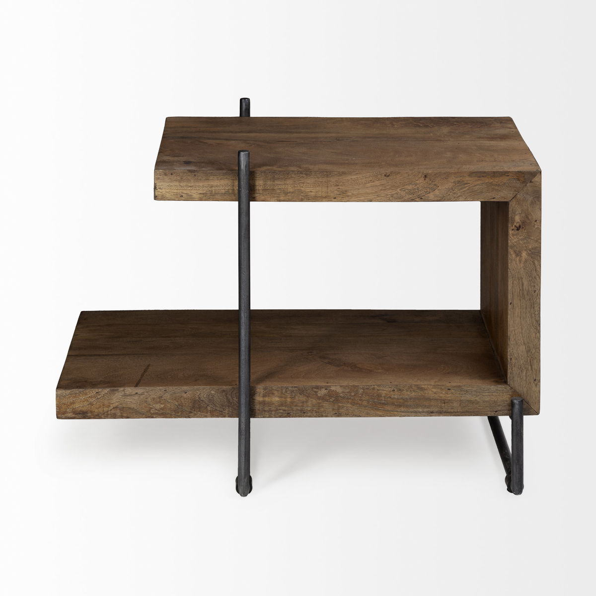 Maddox 30L x 18W x 22H Medium Brown Wood with Black Metal U-shaped End/Side Table, Side & End Table by Mercana, 30" length x 17.5" width x 22.5" height View 7