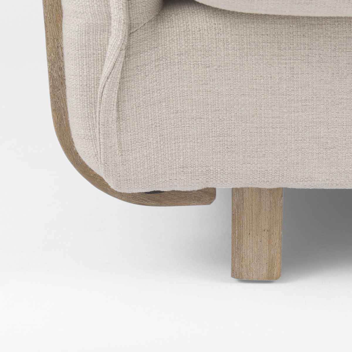 Roy II Beige Upholstered and Brown Wood Frame Arm Chair, Accent Chair by Mercana, 43.31" length x 41.73" width x 33.07" height View 15