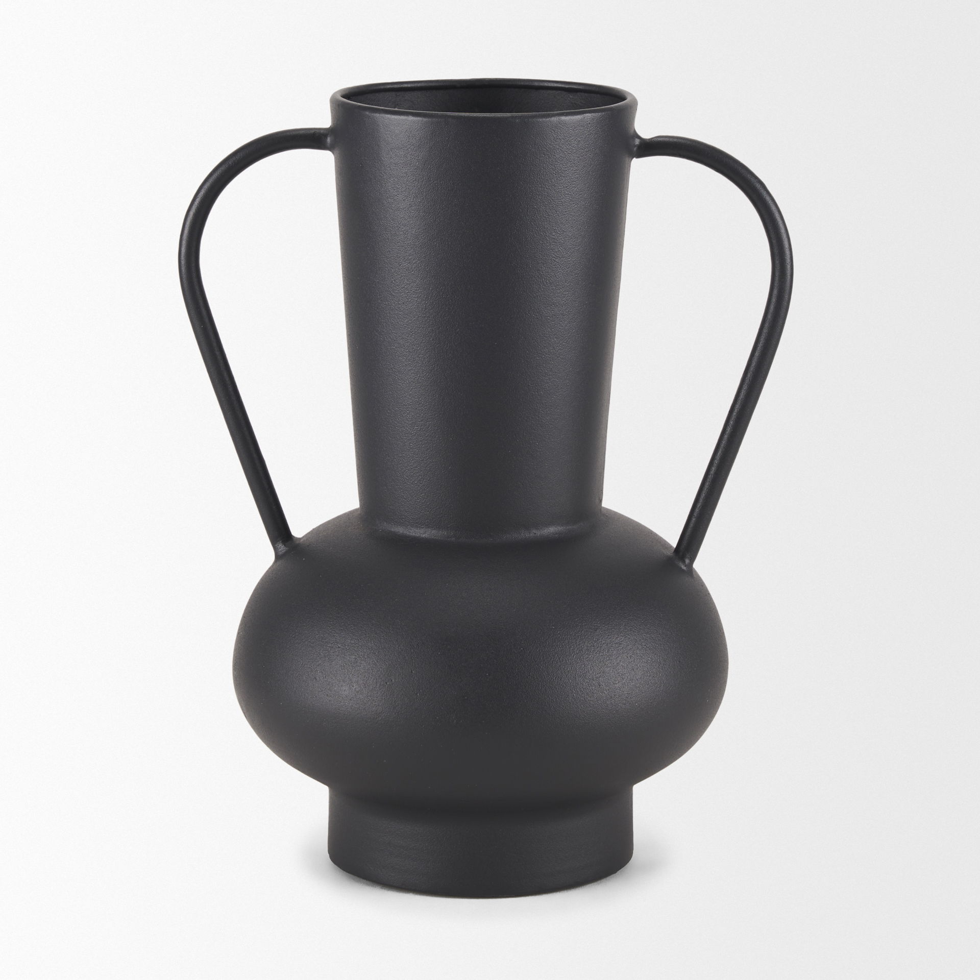 Tasya Large Matte Black with Handles Metal Vase, by Mercana, 7.09" length x 7.09" width x 11.02" height View 4