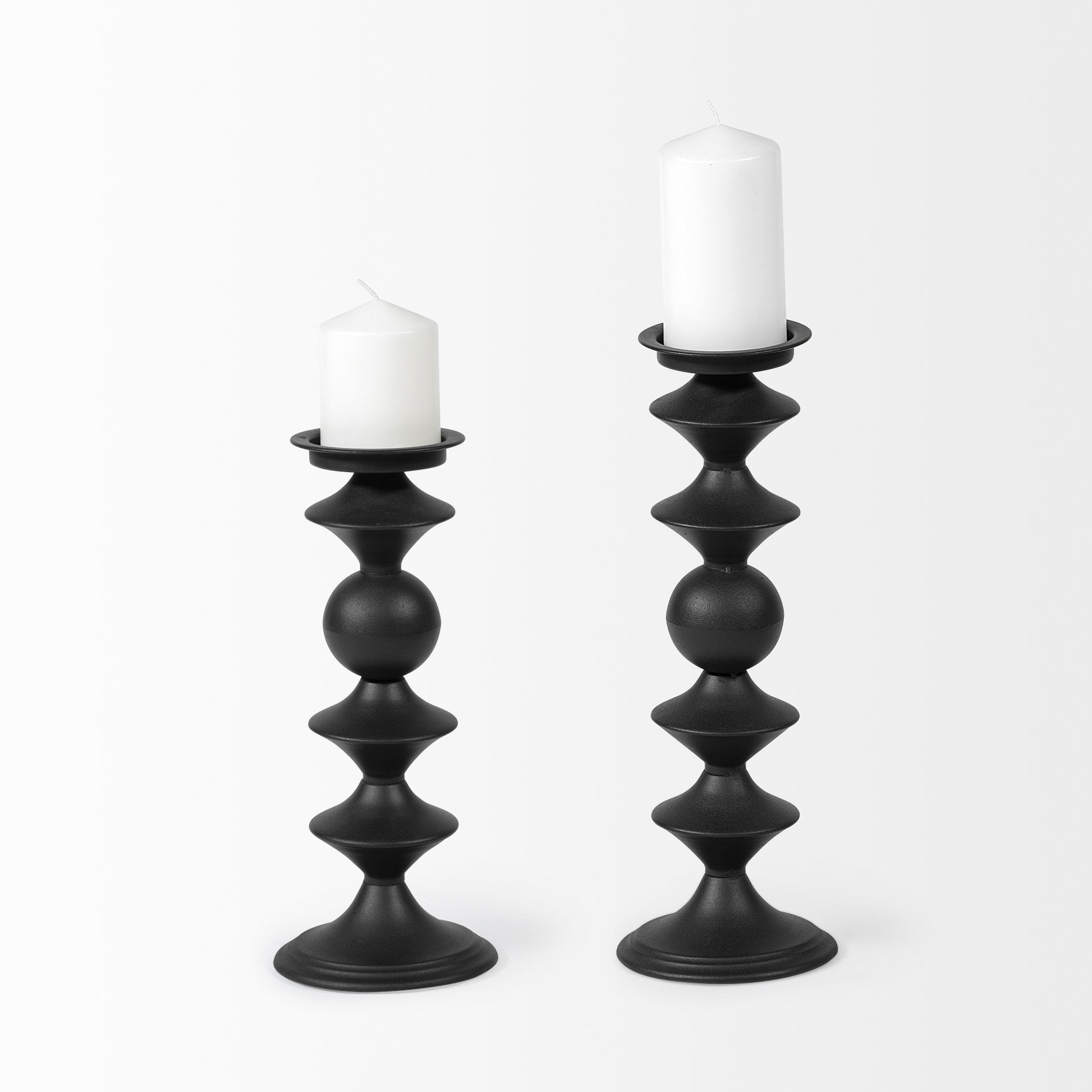 Candelero II Large Black Metal Grooved Table Candle Holder large image 