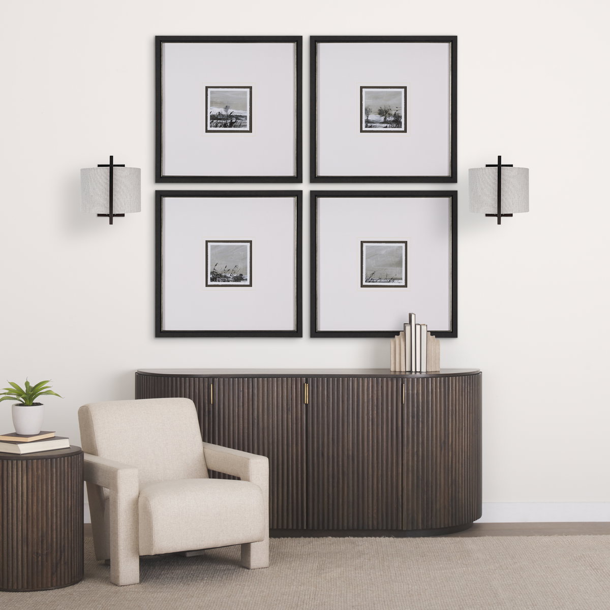 Smithe I 9x13 Black Toned Metal Cream Lampshade Wall Sconce, by Mercana, 9" length x 13" width x 9" height View 2