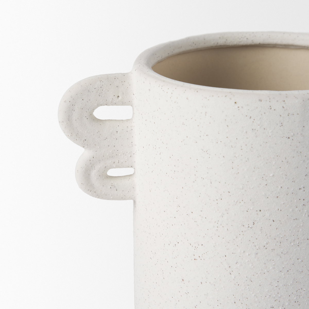 Dylan Small Textured Off White with Handles Ceramic Vase, by Mercana, 6.25" length x 9.5" width x 10" height View 11
