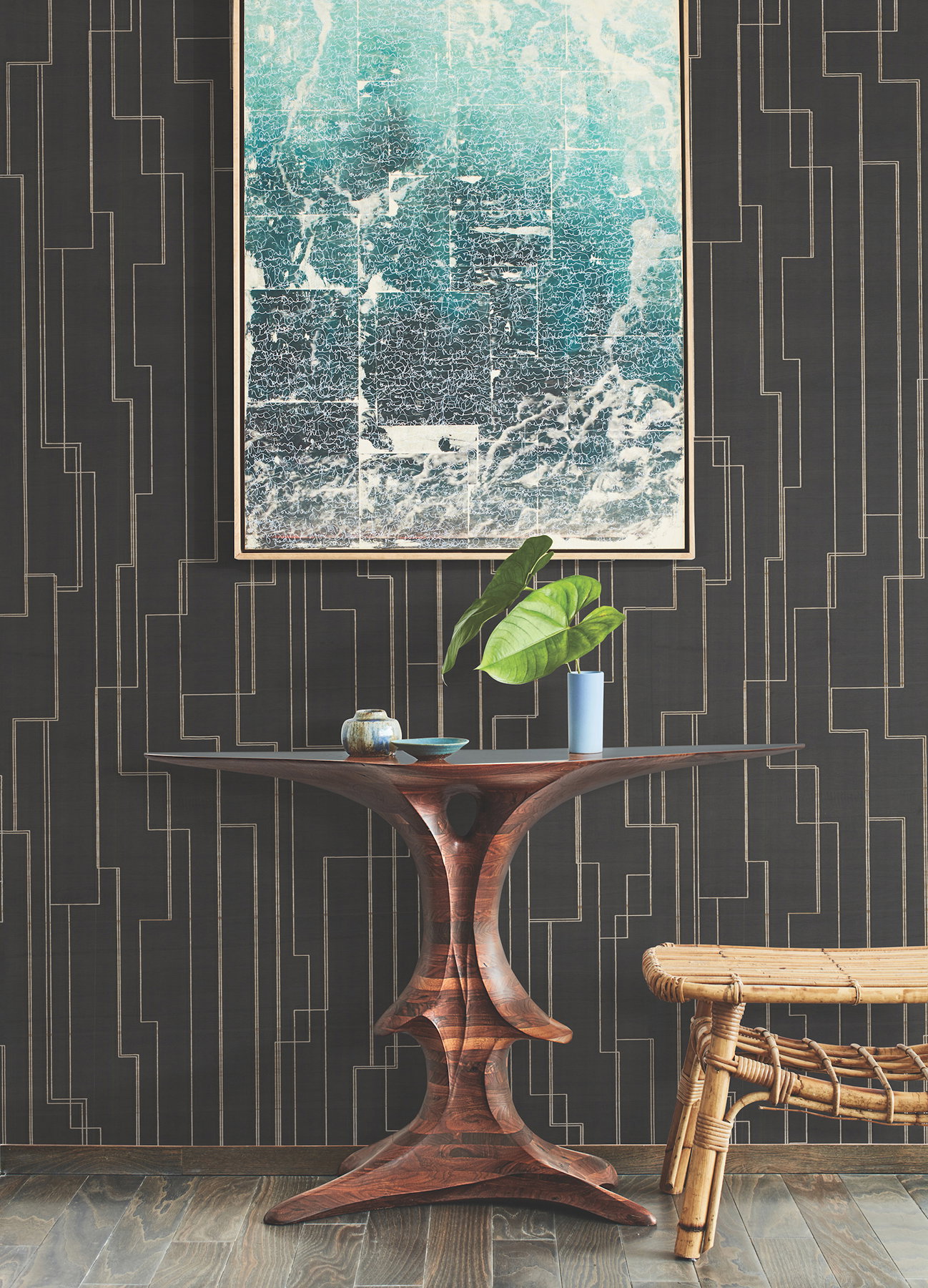Inlay Line Black Wallpaper, by York Wall, 24' length x 3' width x 0.02" depth View 2
