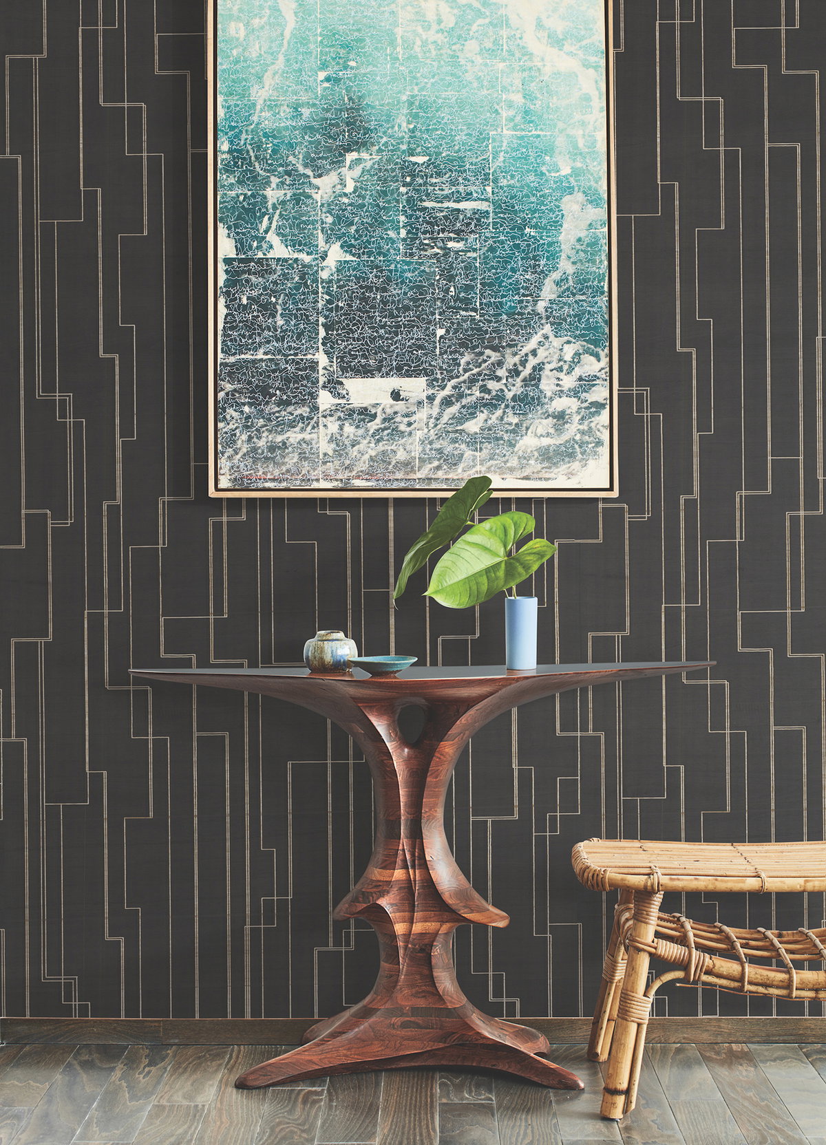 Inlay Line Black Wallpaper, by York Wall, 24' length x 3' width x 0.02" depth View 2