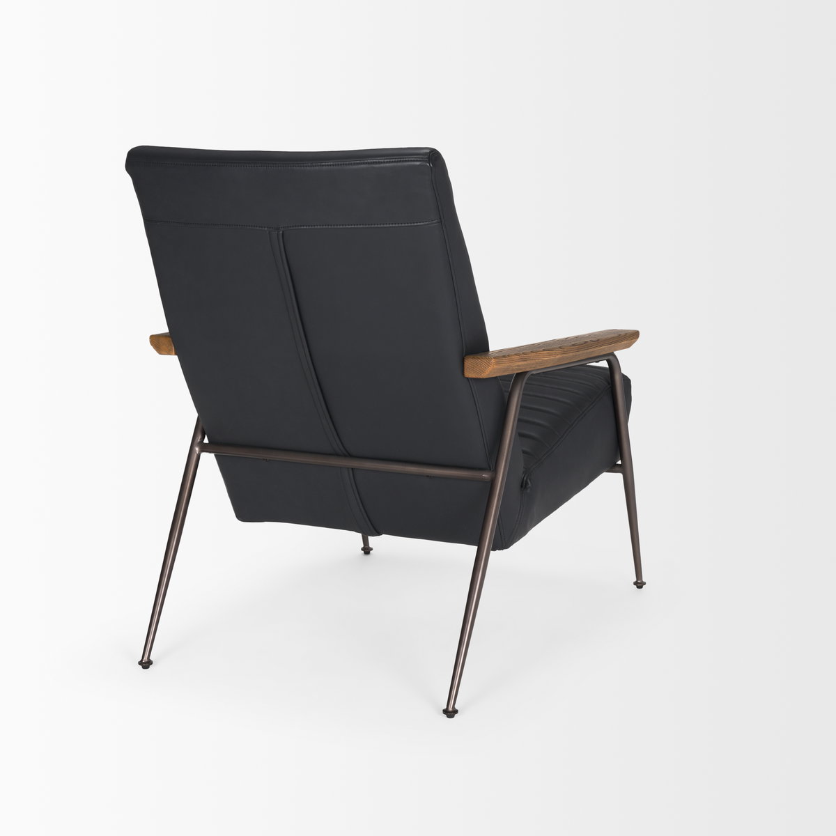 Grosjean Black Leather with Black Metal Frame Accent Chair, by Mercana, 27.56" length x 37.01" width x 34.65" height View 7