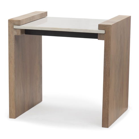 Athens Light Brown Wood with White Marble Accent Table