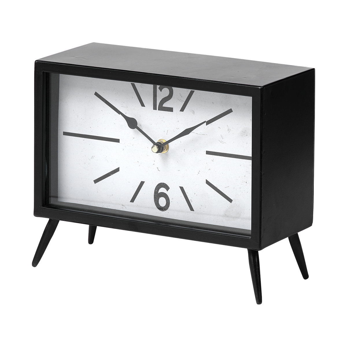 Lita Black Metal Rectangular Table Clock, by Mercana, 8.5" length x 4.13" width x 7.87" height View 1