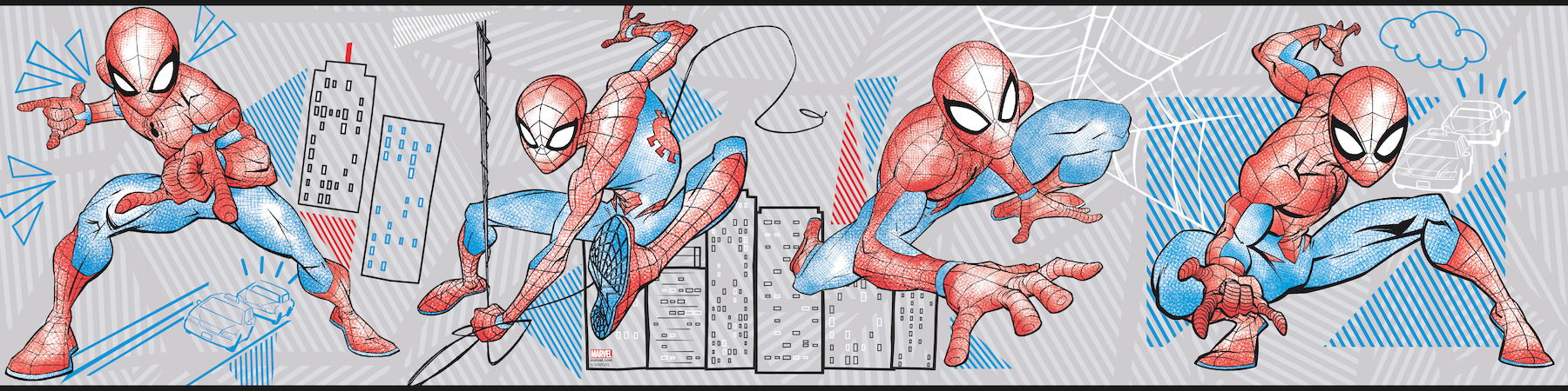 Spider-Man Fracture Red & Blue Border, Wallpaper by York Wall, 9' length x 9" width x 0.02" depth