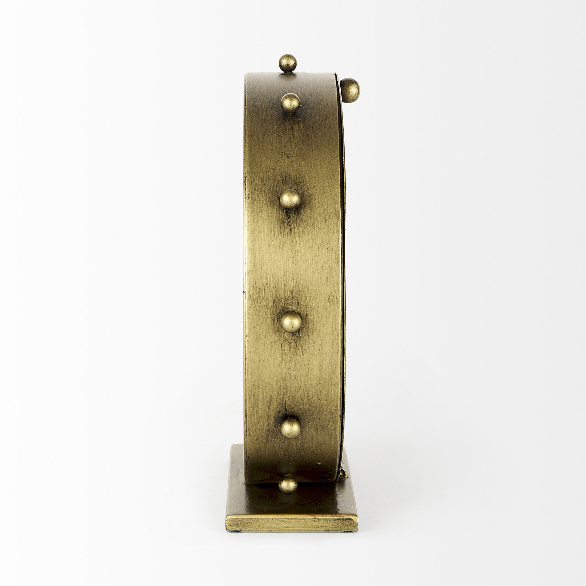 Marian  Gold Metal with Studs Round Table Clock, by Mercana, 11.02" length x 3.15" width x 11.02" height View 7