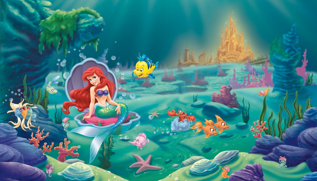 Disney Princes - Littlest Mermaid Chair Rail Wall Mural, Wallpaper by York Wall, 1'6" length x 1'6" width x 0.02" depth