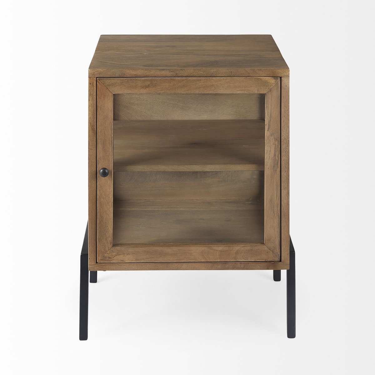 Arelius 20L x 18W x 26H Light Brown Wood with Black Metal Frame End/Side Table, Side & End Table by Mercana, 20" length x 18.75" width x 26" height View 7