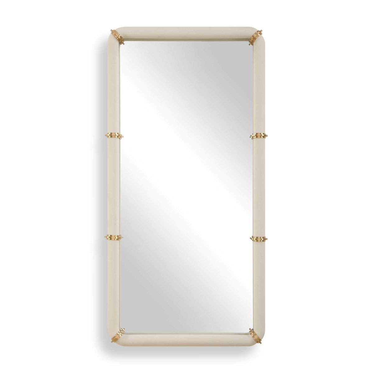 Cyprus White Leather Mirror, by Uttermost, 22" width x 44" height x 2.5" depth View 1