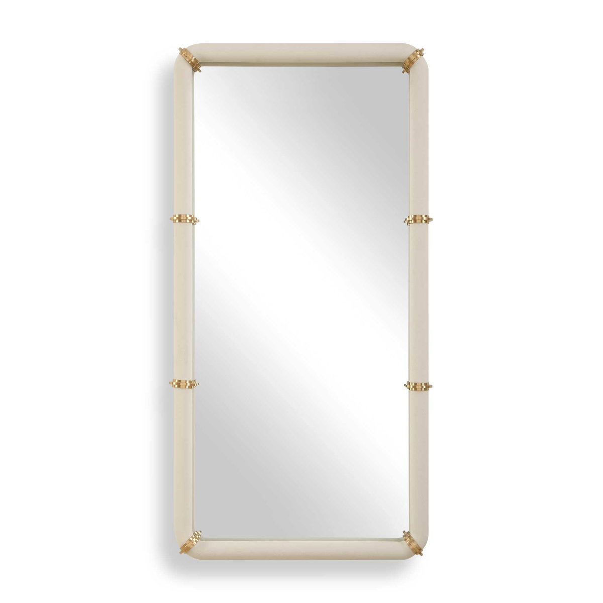 Cyprus White Leather Mirror, by Uttermost, 22" width x 44" height x 2.5" depth View 1