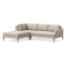 Online Designer Combined Living/Dining Andes 94" Left Multi Seat 3-Piece Ottoman Sectional, Standard Depth, Performance Coastal Linen, Sand, Brass